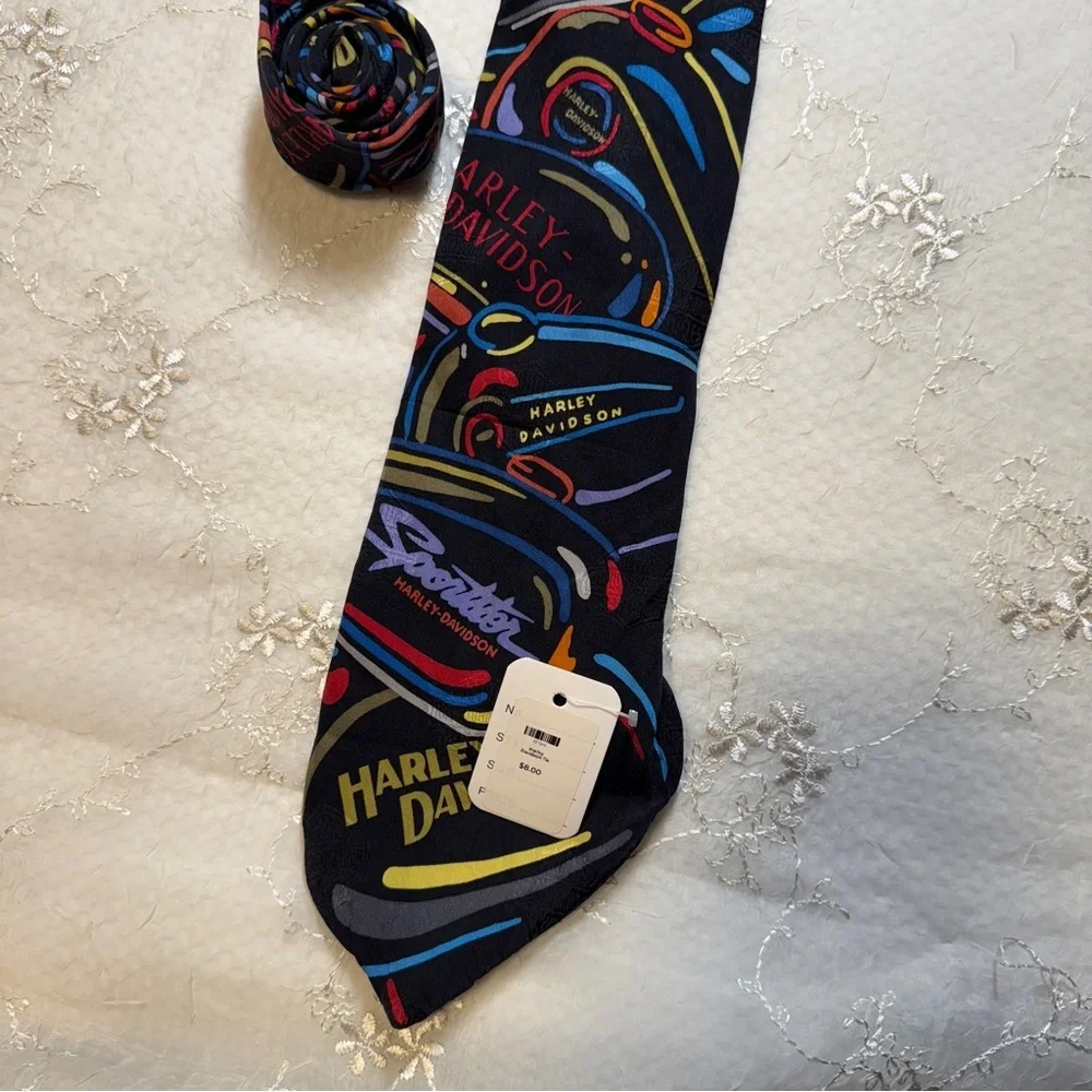 vintage nwt harley davidson sportster neon silk tie – made in usa